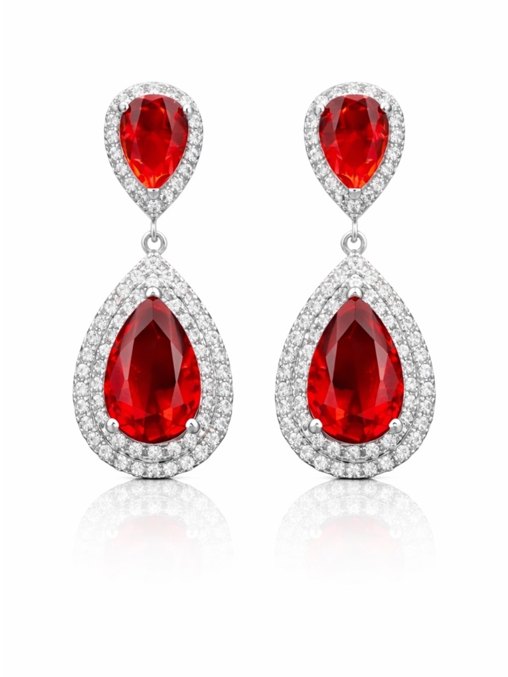 Red Crystal Teardrop Statement Earrings